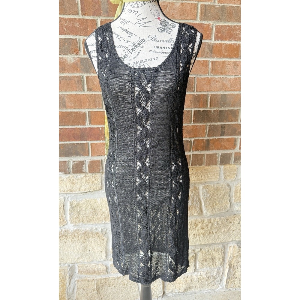 Black Knit Dress Beaded Lace Sleeveless Mini Tank Gown See Measurements